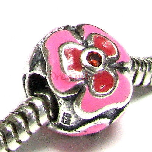 Sterling Silver CZ Colorful Flower Enamel Bead for European Charm Bracelets