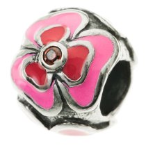 Sterling Silver CZ Colorful Flower Enamel Bead for European Charm Bracelets