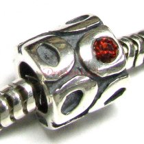 Sterling Silver Oval Dot CZ Flower Bead for European Charm Bracelets