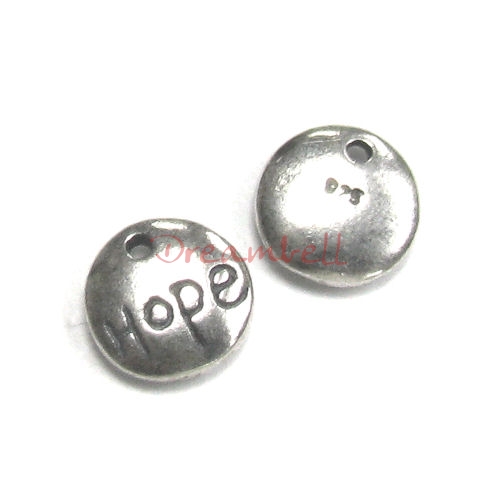 2x Sterling Silver Round Hope 925 Stamped Charm Dangle Bead