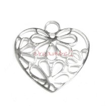 1x Sterling silver Flower HEART Pendant dangle Charm 28mm