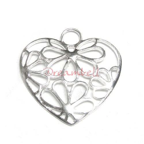 1x Sterling silver Flower HEART Pendant dangle Charm 28mm