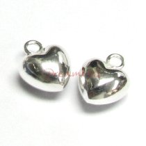 2 x Sterling Silver Love Sweet Puff Heart Pendant Dangle Charm