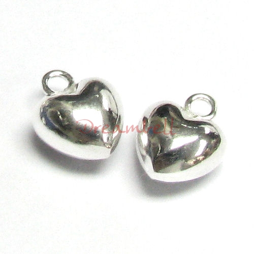 2 x Sterling Silver Love Sweet Puff Heart Pendant Dangle Charm