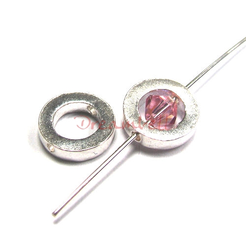 2x STERLING SILVER Round Frame Slide Bead Spacer