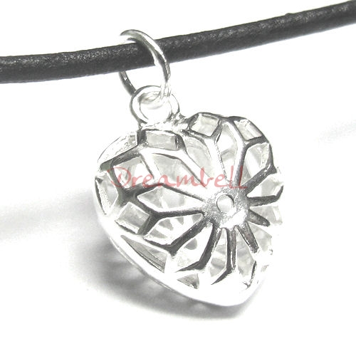 1x Bright Sterling silver Heart Dangle Charm Pendant 22mm