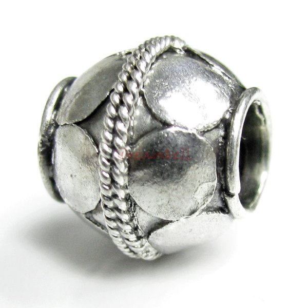 1x Bali Sterling Silver Round Ball Bead for European Charm Bracelets