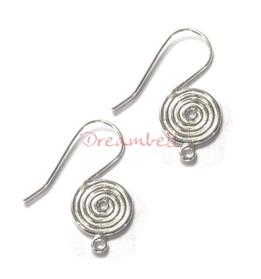 2x Sterling Silver Round Whirl Ear Wire Earring Hook with Ring 22MM