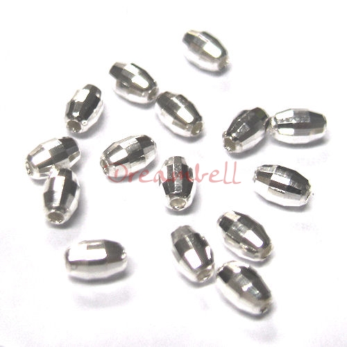 10x Sterling Silver Oval Laser Cut Mirror Rice Barrel Faceted Dico Spacer Bead 4.5mm