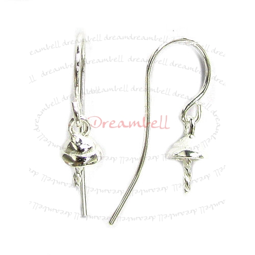 2x Sterling Silver Earring French Hook EarWire 5mm Pearl Cup