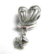 1x Sterling silver Heart Flower Dangle Bead for European Charm Bracelets