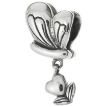 1x Sterling silver Heart Flower Dangle Bead for European Charm Bracelets