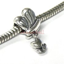 1x Sterling silver Heart Flower Dangle Bead for European Charm Bracelets