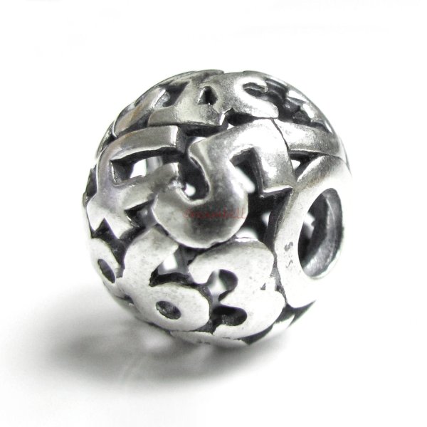 1x Sterling silver Number Digit Round Bead for European Charm Bracelets