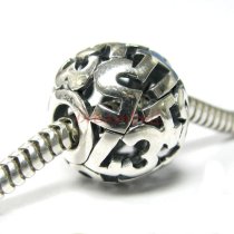 1x Sterling silver Number Digit Round Bead for European Charm Bracelets