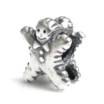 Sterling silver GingerBread Boy Man Bead for European Christmas Charm Bracelets