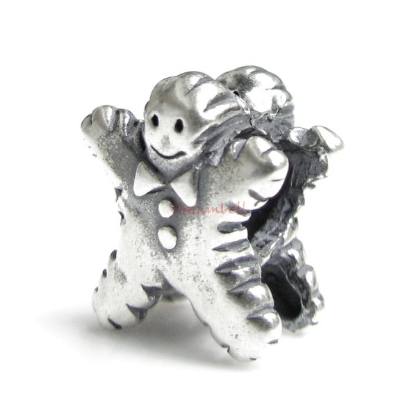 Sterling silver GingerBread Boy Man Bead for European Christmas Charm Bracelets