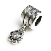 1 x Sterling Silver Flower CZ Pendant Dangle Bead for European Charm Bracelets