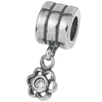 1 x Sterling Silver Flower CZ Pendant Dangle Bead for European Charm Bracelets