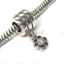 1 x Sterling Silver Flower CZ Pendant Dangle Bead for European Charm Bracelets