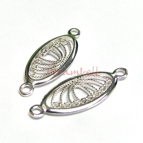 2x Sterling silver Flower Oval Pendant Link Connector 25mm