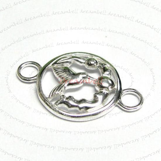1 x Sterling silver Hummingbird Round Pendant Link Connector 28mm