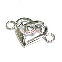 Sterling silver Love MOM Heart Pendant Link Connector 29mm