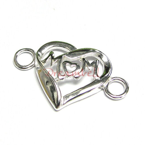 Sterling silver Love MOM Heart Pendant Link Connector 29mm