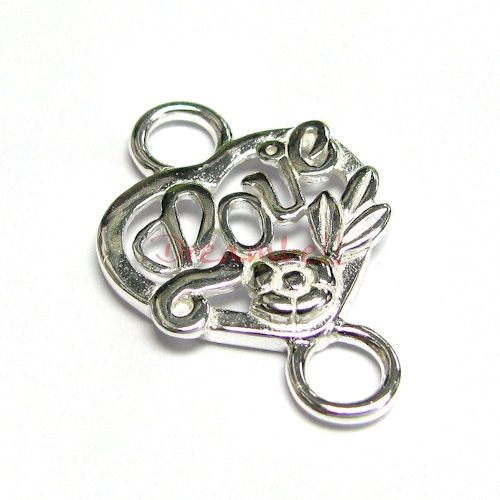1x Sterling silver Love Heart Pendant Link Connector 23mm