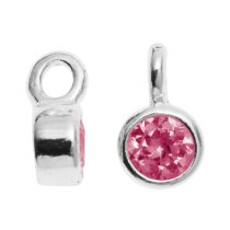 4x STERLING SILVER Round Ruby CZ DANGLE CHARM PENDANT 6.5mm