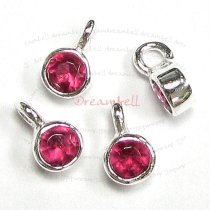 4x STERLING SILVER Round Ruby CZ DANGLE CHARM PENDANT 6.5mm