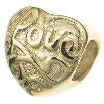 14K Gold Plated 925 Sterling Silver silver HEART LOVE for European Charm Bracelets BEAD