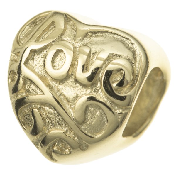 14K Gold Plated 925 Sterling Silver silver HEART LOVE for European Charm Bracelets BEAD