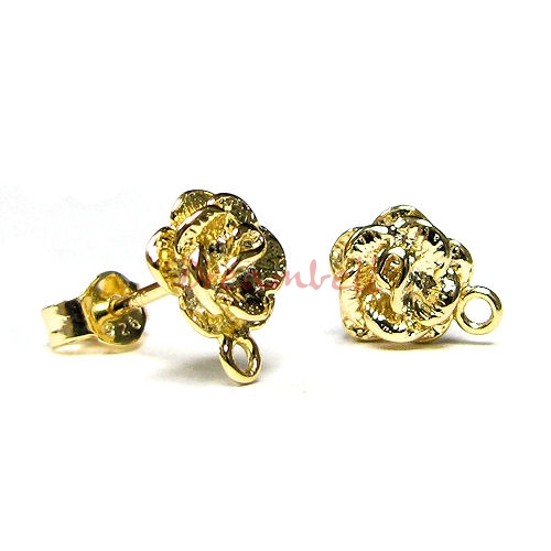 2x Vermeil 14K Gold plated over Sterling silver Rose Stud earrings W/ loop post