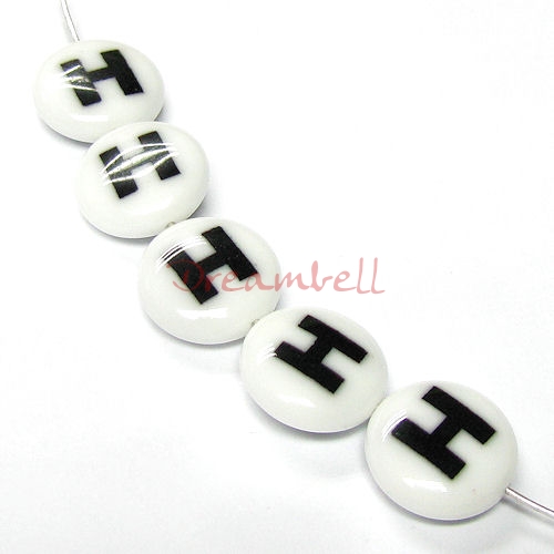 2x Lampwork Glass Letter "H" Focal bead 14mm