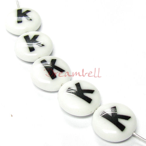 2x Round Lampwork Glass Letter "K" Focal bead 14mm