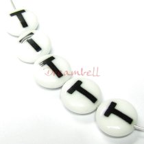 2x Round Lampwork Glass Letter ″T″ Focal bead 14mm