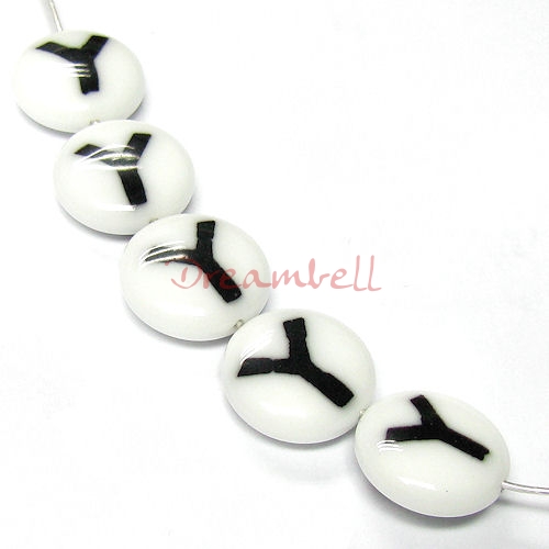 2x Round Lampwork Glass Letter "Y" Focal bead 14mm