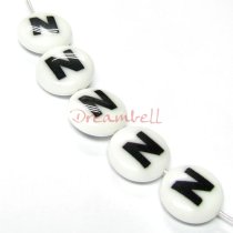 2x Round Lampwork Glass Letter ″N″ Focal bead 14mm