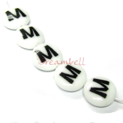 2x Round Lampwork Glass Letter "M" Focal bead 14mm