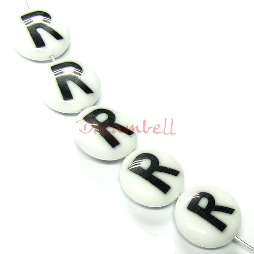 2x Round Lampwork Glass Letter "R" Focal bead 14mm
