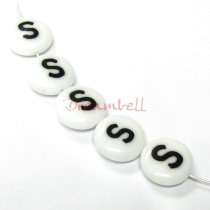 2x Round Lampwork Glass Letter ″S″ Focal bead 14mm