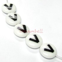 2x Round Lampwork Glass Letter ″V″ Focal bead 14mm