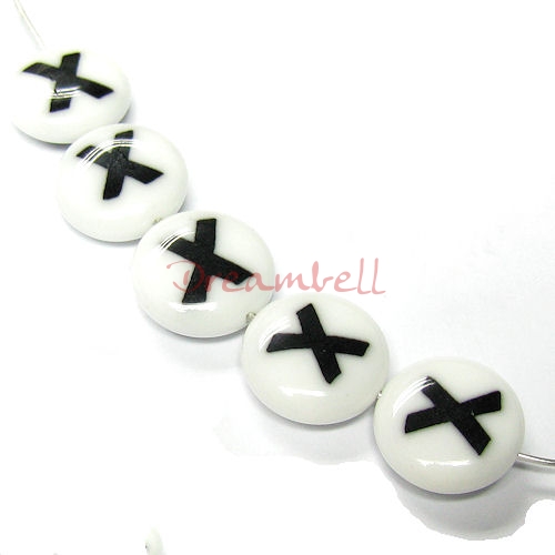 2x Round Lampwork Glass Letter "X" Focal bead 14mm