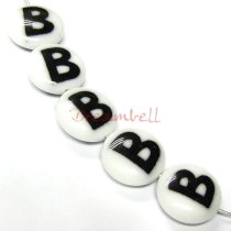 2x Round Lampwork Glass Letter ″B″ Focal bead 14mm