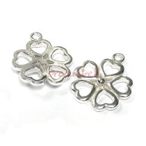 1x Sterling Silver Love Heart Flower Dangle Pendant Charm 16mm