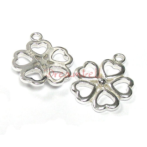 1x Sterling Silver Love Heart Flower Dangle Pendant Charm 16mm