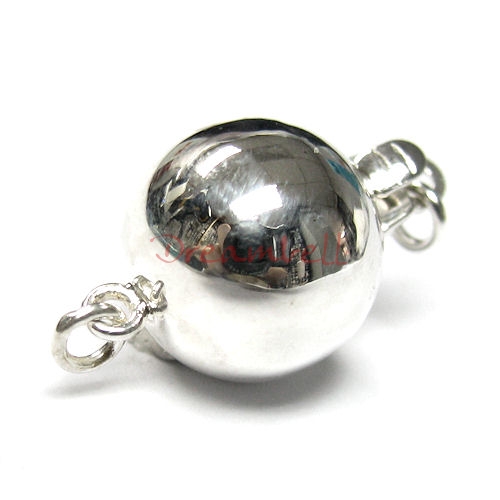 STERLING SILVER Round BALL 1-STRAND Pearl Box CLASP 10MM