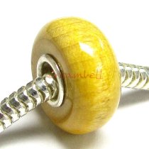 1x Sterling Silver Yellow Genuine Wood bead for European Charm Bracelets