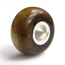 1x Sterling Silver Light Brown Genuine Wood bead for European Charm Bracelets